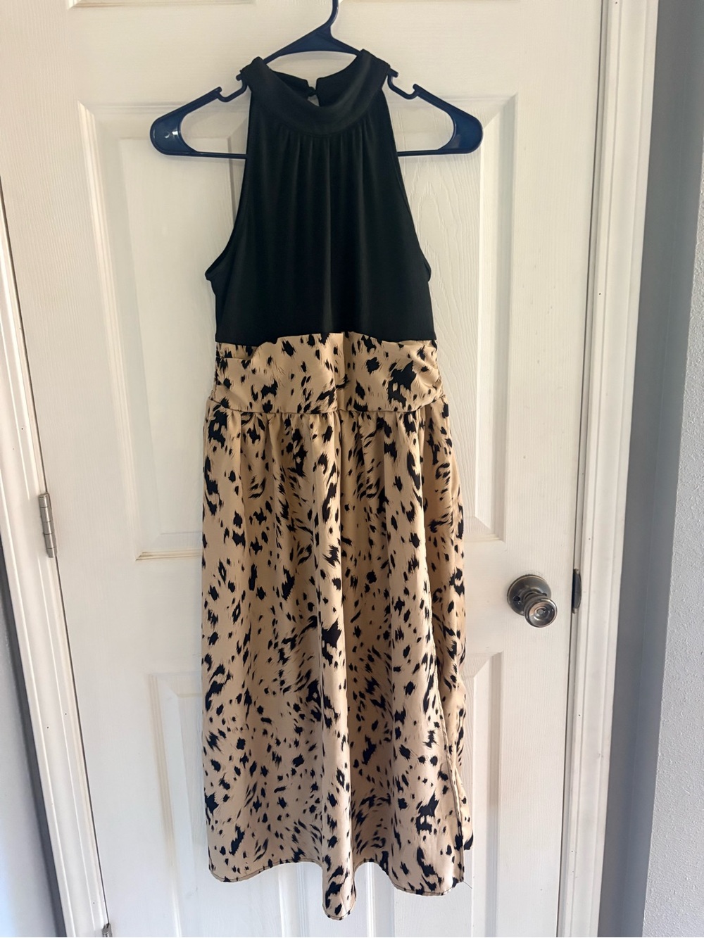 SHEIN Black & Beige Animal Print Halter Midi Dress